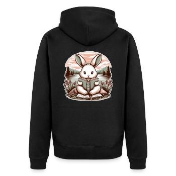 Rabbit Wilderness Book Illustration With Flower - Unisex Premium Organic Zip Hoodie - black - Back - Nico (187cm)