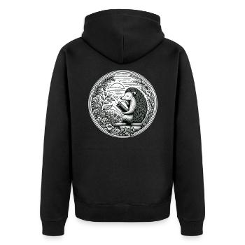 Igel-wildnis-buchleseillustration - Unisex Premium Bio Zip Hoodie - Schwarz - Hinten - Nico (187cm)