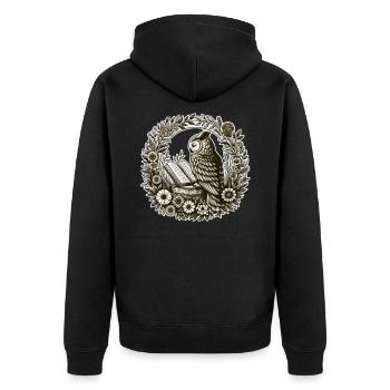 Owl Wilderness Book Reading Illustration Floral - Unisex Premium Organic Zip Hoodie - black - Back - Nico (187cm)