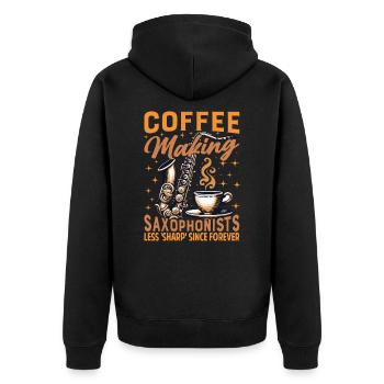 Vêtements d’instructeur de saxophone amateur de café - Veste à capuche bio Premium Unisexe - noir - Dos - Nico (187cm)