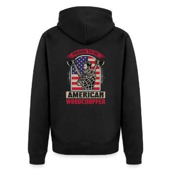 Proud American Woodchopper Woodcutter Apparel - Unisex Premium Organic Zip Hoodie - black - Back - Nico (187cm)