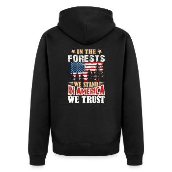 American Woodcutter Lover United States Apparel - Unisex Premium Bio Zip Hoodie - Schwarz - Hinten - Nico (187cm)
