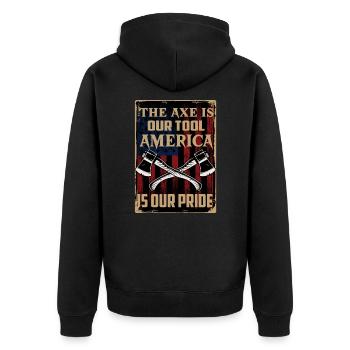 United States Woodworker Lumberjack Apparel - Unisex Premium Bio Zip Hoodie - Schwarz - Hinten - Nico (187cm)