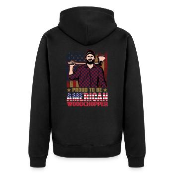 Proud American Woodchopper Woodcutter Apparel - Unisex Premium Bio Zip Hoodie - Schwarz - Hinten - Nico (187cm)
