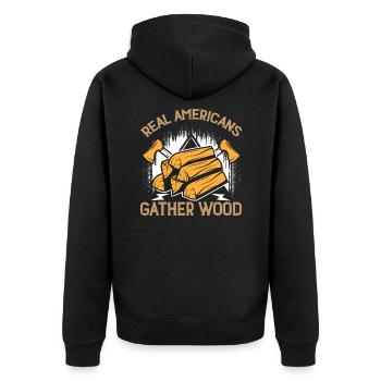 Wood Lover Wood Cutter Lumberjack Apparel - Unisex Premium Bio Zip Hoodie - Schwarz - Hinten - Nico (187cm)