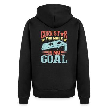 Cornhole enthusiast cornhole tournament outfit - Unisex Premium Organic Zip Hoodie - black - Back - Nico (187cm)