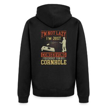 Corn Hole Player Bean Bags Hitting Holes Outfit - Unisex Premium Organic Zip Hoodie - black - Back - Nico (187cm)