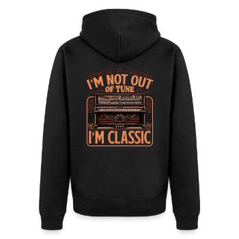 Outfit Für Klavierlehrer, Klaviermusiker Und - Unisex Premium Bio Zip Hoodie - Schwarz - Hinten - Nico (187cm)