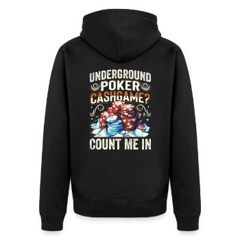Women's outfit for card games, gambling, - Unisex Premium Organic Zip Hoodie - black - Back - Nico (187cm)