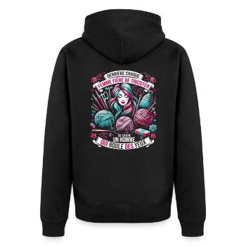 Häkeln Häkeln Häkelhäkeln Garn Stricken Zitate - Unisex Premium Bio Zip Hoodie - Schwarz - Hinten - Nico (187cm)