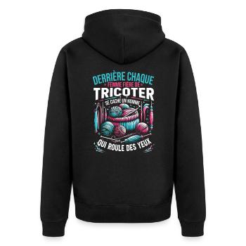 Häkeln Häkeln Häkelhäkeln Garn Stricken Zitate - Unisex Premium Bio Zip Hoodie - Schwarz - Hinten - Nico (187cm)