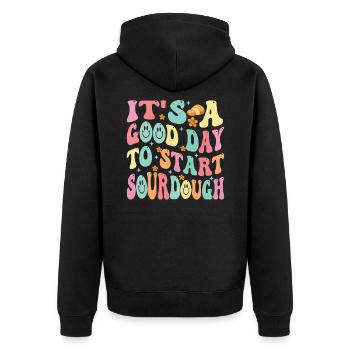 Bäckerei-bäcker-brotliebhaber-sauerteig-enthusiast - Unisex Premium Bio Zip Hoodie - Schwarz - Hinten - Nico (187cm)