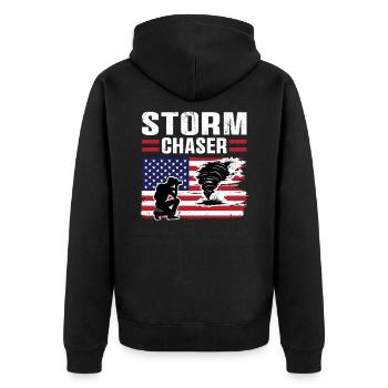 Usa-flagge Tornado Chaser - Unisex Premium Bio Zip Hoodie - Schwarz - Hinten - Nico (187cm)