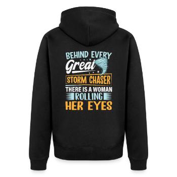 Tornado Hunter Wife Rolling Eyes Hurricane - Unisex Premium Organic Zip Hoodie - black - Back - Nico (187cm)