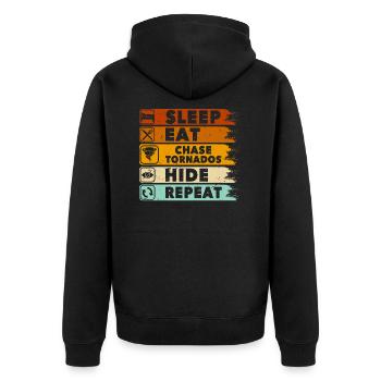 Tornadojäger-sturmjäger-meteorologen-outfit - Unisex Premium Bio Zip Hoodie - Schwarz - Hinten - Nico (187cm)