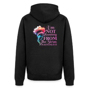 Tornadojäger-hurrikan-jäger-meteorologie-outfit - Unisex Premium Bio Zip Hoodie - Schwarz - Hinten - Nico (187cm)