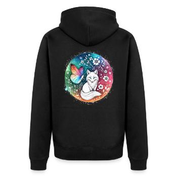 renard, papillons, fleurs animales, illustration, sortie - Veste à capuche bio Premium Unisexe - noir - Dos - Nico (187cm)