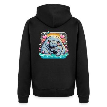 Aquatic baby and mother siren manatees - Unisex Premium Organic Zip Hoodie - black - Back - Nico (187cm)