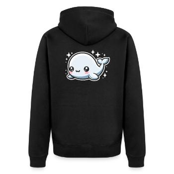 Beluga-wal-tier-aquarianer-meeres-ketologe - Unisex Premium Bio Zip Hoodie - Schwarz - Hinten - Nico (187cm)