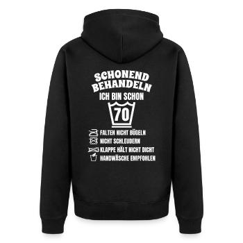 70. Geburtstag lustig - Unisex Premium Bio Zip Hoodie - Schwarz - Hinten - Nico (187cm)