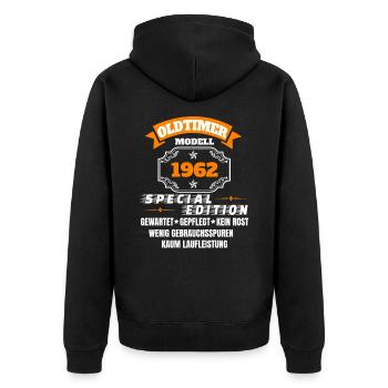 Oldtimer Modell 1962 - Unisex Premium Bio Zip Hoodie - Schwarz - Hinten - Nico (187cm)