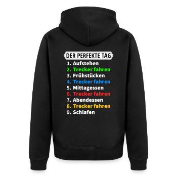 Der perfekte Tag Trecker fahren - Unisex Premium Bio Zip Hoodie - Schwarz - Hinten - Nico (187cm)