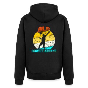 Old Schmetterhand Tennis oder Badminton Spieler - Unisex Premium Bio Zip Hoodie - Schwarz - Hinten - Nico (187cm)