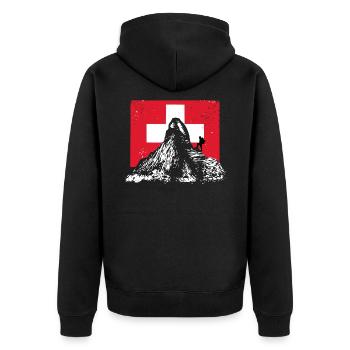 Wandern - Berge - Schweiz - Unisex Premium Bio Zip Hoodie - Schwarz - Hinten - Nico (187cm)