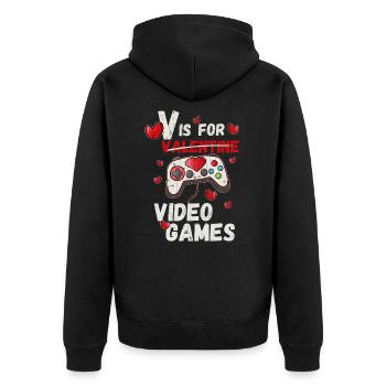 Valantime Gaming Design - Unisex Premium Bio Zip Hoodie - Schwarz - Hinten - Nico (187cm)