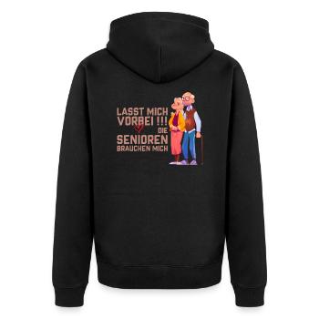 Vorbei Senioren brauchen Pfleger - Unisex Premium Bio Zip Hoodie - Schwarz - Hinten - Nico (187cm)