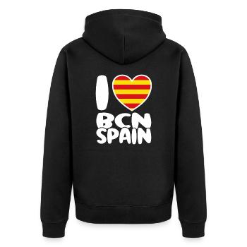 I Love Barcelona mit katalanischer Flagge - Unisex Premium Bio Zip Hoodie - Schwarz - Hinten - Nico (187cm)