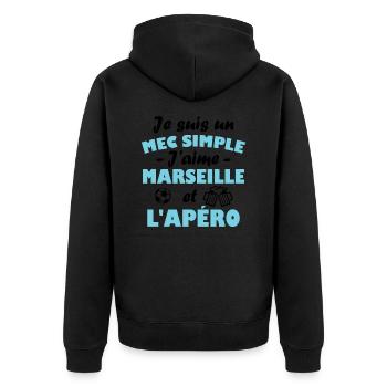 Je suis un mec simple j aime marseille et l apéro - Veste à capuche bio Premium Unisexe - noir - Dos - Nico (187cm)