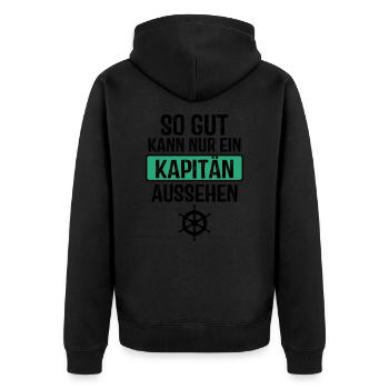 So gut kann nur ein Kapitän aussehen - Unisex Premium Bio Zip Hoodie - Schwarz - Hinten - Nico (187cm)
