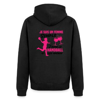 Un femme simple j aime le handball at les apéros - Veste à capuche bio Premium Unisexe - noir - Dos - Nico (187cm)