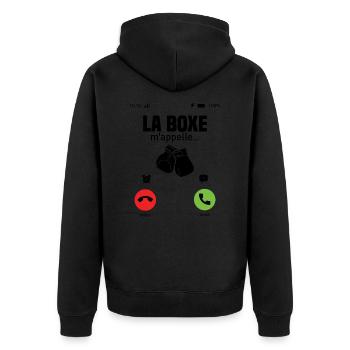 La boxe m appelle / cadeau humour boxeur - Veste à capuche bio Premium Unisexe - noir - Dos - Nico (187cm)