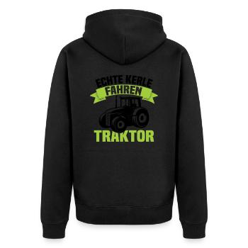 Echte Kerle fahren Traktor - Unisex Premium Bio Zip Hoodie - Schwarz - Hinten - Nico (187cm)