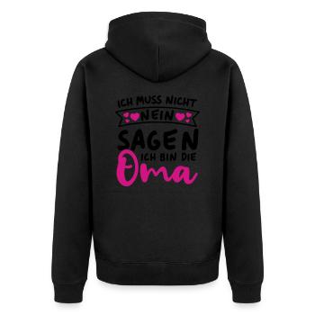 Ich muss nicht nein sagen Ich bin die Oma - Unisex Premium Bio Zip Hoodie - Schwarz - Hinten - Nico (187cm)