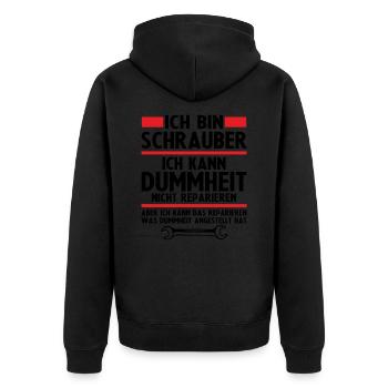 Ich bin schrauber - Unisex Premium Bio Zip Hoodie - Schwarz - Hinten - Nico (187cm)