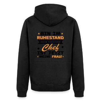 Bin im ruhestand mein einziger chef ist jetzt - Unisex Premium Bio Zip Hoodie - Schwarz - Hinten - Nico (187cm)