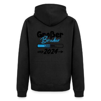 Großer Bruder Loading 2024 - Unisex Premium Bio Zip Hoodie - Schwarz - Hinten - Nico (187cm)