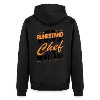 Bin im ruhestand chef ist jetzt meine frau! - Unisex Premium Bio Zip Hoodie - Schwarz - Hinten - Nico (187cm)