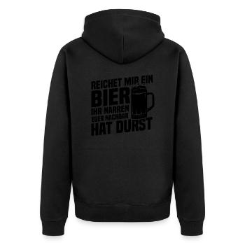 Reichet mir ein bier, Nachbar hat durst - Unisex Premium Bio Zip Hoodie - Schwarz - Hinten - Nico (187cm)
