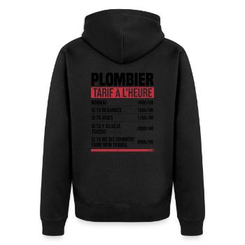 Plombier tarif à l'heure idée cadeau humour - Veste à capuche bio Premium Unisexe - noir - Dos - Nico (187cm)