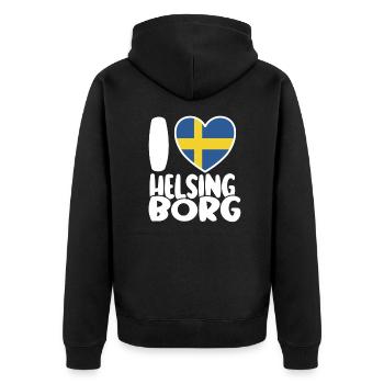 Ich liebe Helsingborg I love Sweden - Unisex Premium Bio Zip Hoodie - Schwarz - Hinten - Nico (187cm)