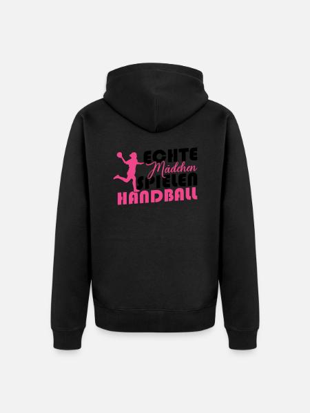 Echte Mädchen spielen Handball - Unisex Premium Bio Zip Hoodie - Schwarz