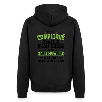 Bogosse and Farmer - Unisex Premium Organic Zip Hoodie - black - Back - Nico (187cm)
