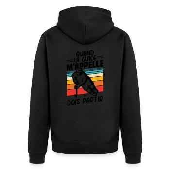 Wenn das Eis mich ruft, muss ich Hockey verlassen - Unisex Premium Bio Zip Hoodie - Schwarz - Hinten - Nico (187cm)