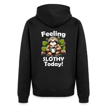 Cute sloth with coffee and funny saying - Unisex Premium Organic Zip Hoodie - black - Back - Nico (187cm)