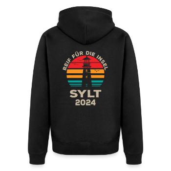 Sylt Lighthouse Design – Ready for the Island - Unisex Premium Organic Zip Hoodie - black - Back - Nico (187cm)