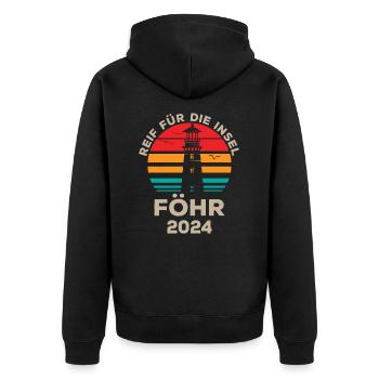 Föhr 2024 Island Flair Lighthouse Design - Unisex Premium Organic Zip Hoodie - black - Back - Nico (187cm)